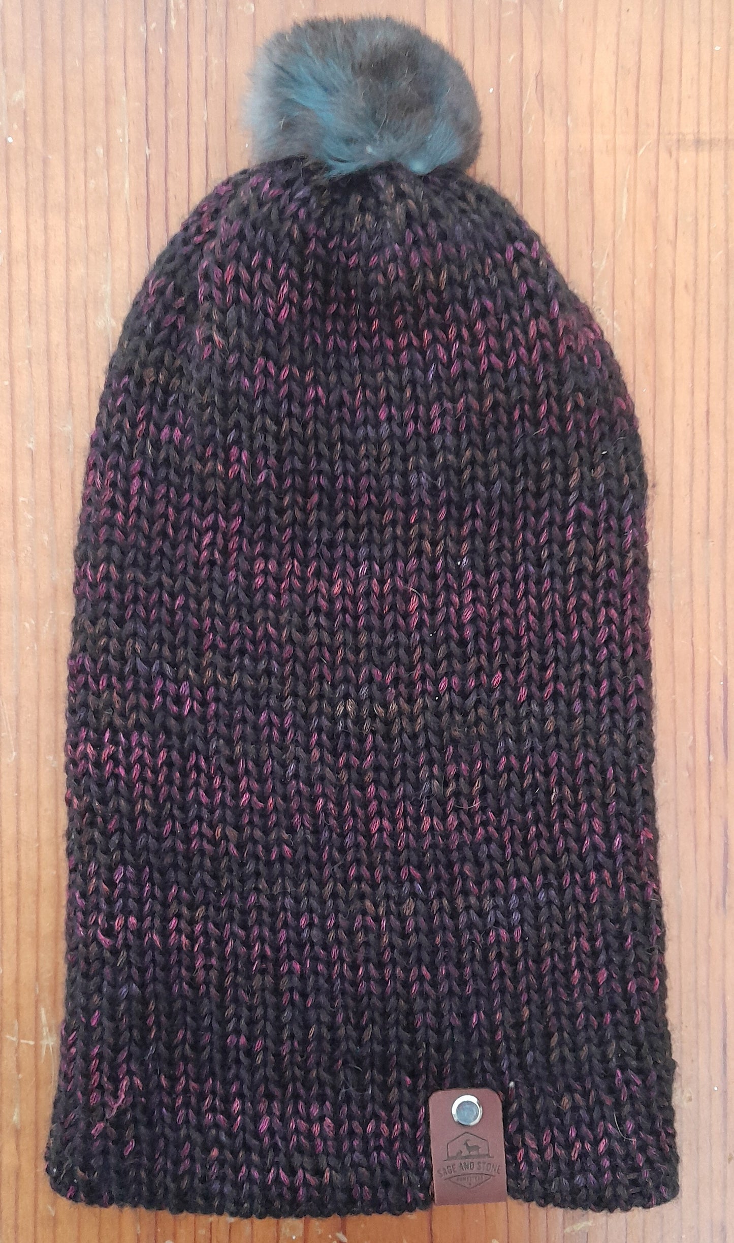 Genuine Rabbit Fur Pom-Pom Beanie: Luster Yarn (One Size Fits Most)