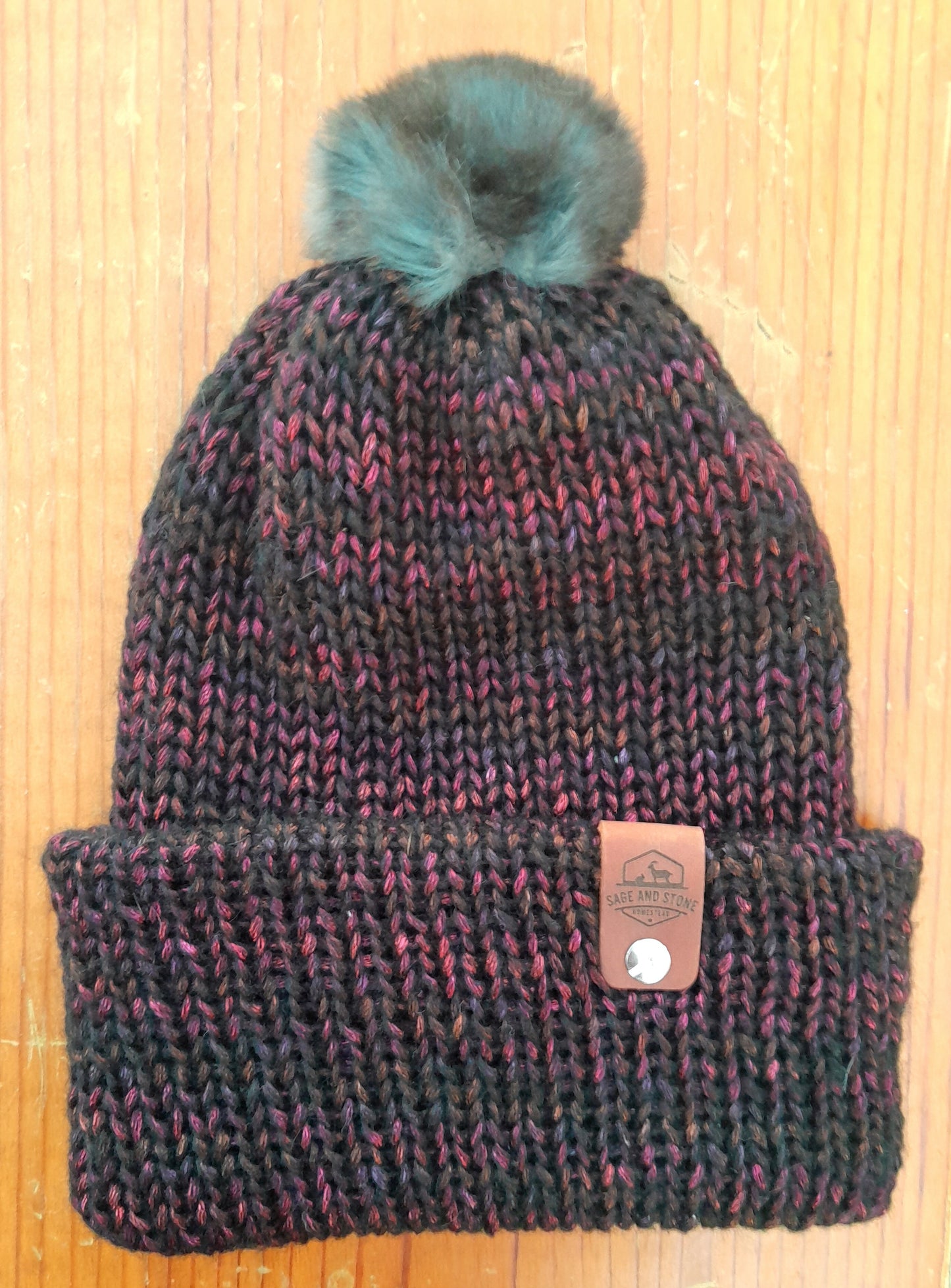 Genuine Rabbit Fur Pom-Pom Beanie: Luster Yarn (One Size Fits Most)